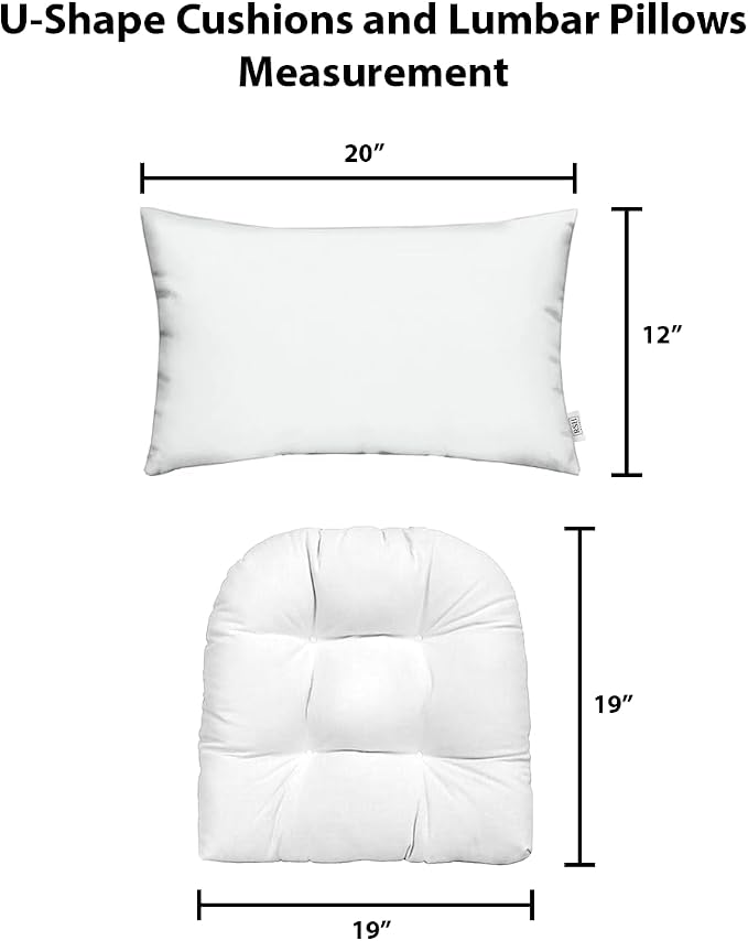 RSH DECOR: Tufted U-Shapes & Lumbars 2 of Each | 19” x 19” & 20" x 12" | Water-Resistant Spun Fabric | Outdoor Wicker Cushions & Support Pillows for Patio Furniture | Yellow