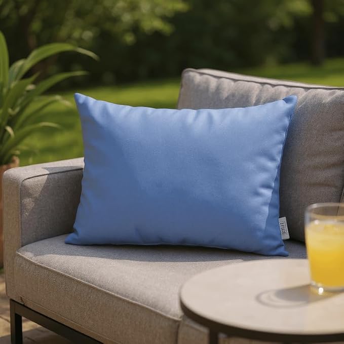 RSH DECOR Sunbrella 26" x 16" Lumbar Throw Pillows Set of 2 | Water and Fade-Resistant Performance Fabric | Outdoor Pillow Covers with Down-Alternative Inserts | Made in USA (Cast Ocean Blue)