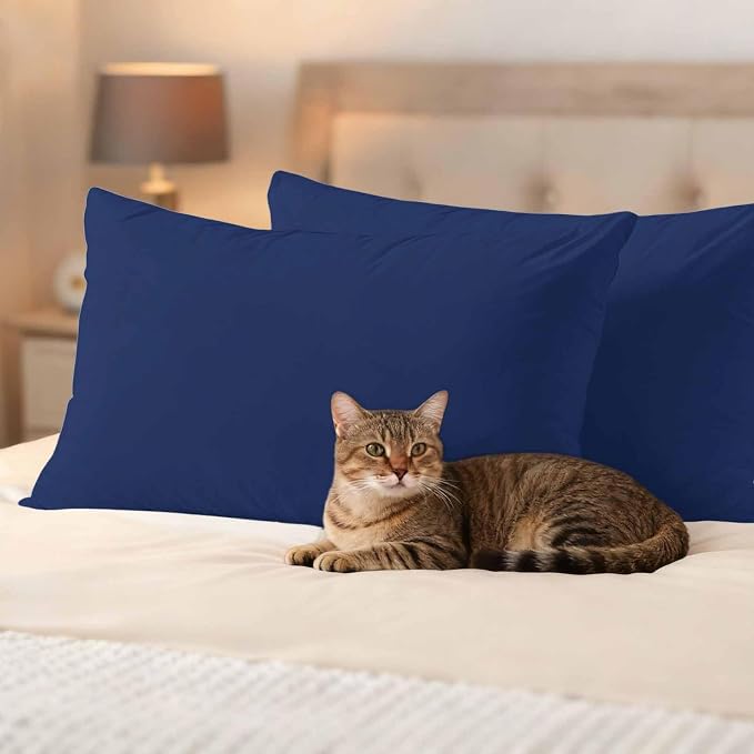 Lumbar Pillow Covers 12 x 20 Inches, Navy Blue Pure Color Waterproof Throw Pillow Cover Set of 2, Aesthetics Contemporary Luxury Decorative Rectangle Cushion Covers for Patio/Couch/Garden