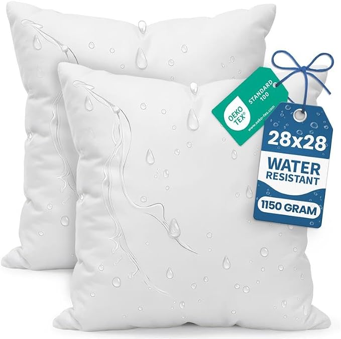 Utopia Bedding 28x28 Outdoor Pillows, Water Resistant Throw Pillows, 2-Pack | Outdoor Throw Pillows, Water Repellent, Decorative Pillow for Patio Furniture & Porches, Plush & Supportive, Pack of 4, White