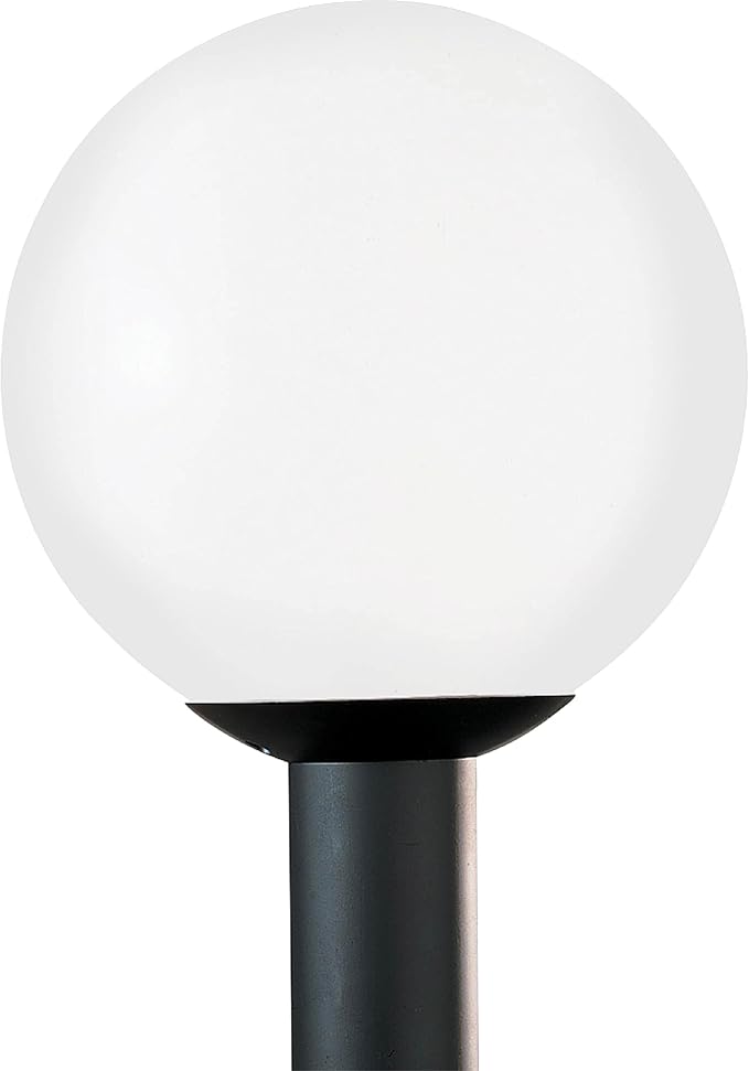 Generation Lighting Outdoor Globe 1-Light Post Lantern in White Plastic | Wet-Rated Polycarbonate Lantern with Acrylic Diffuser, White Lanterns, Coach Lights, or Patio Lamp for Walkway Decor