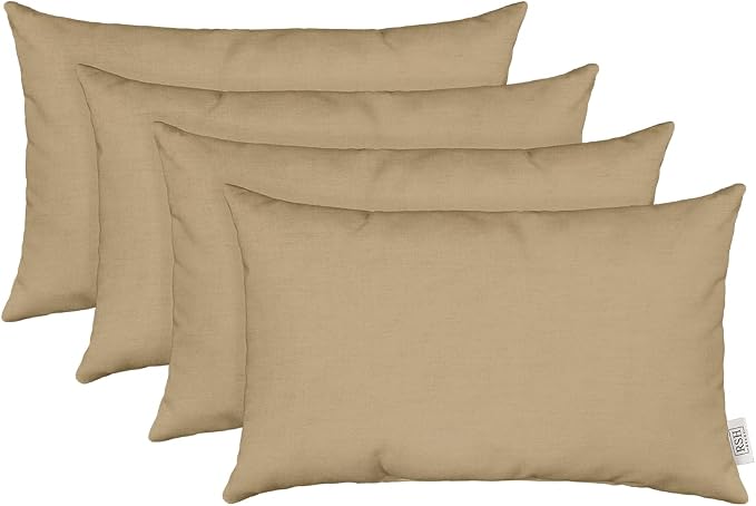 RSH DECOR Sunbrella 26" x 16" Lumbar Throw Pillows Set of 4 | Water and Fade-Resistant Performance Fabric | Outdoor Pillow Covers with Down-Alternative Inserts | Made in USA (Canvas Heather Beige)