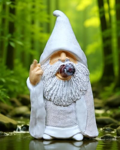 Middle Finger Figurine Decorations for Lawn Yard Balcony Porch Patio Home Ornaments Outdoor，Garden Statue Outdoor, Smoking Wizard Gnome, 5.9 Inch (Statue A)