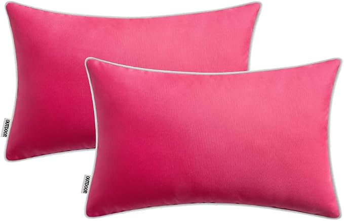MIULEE Outdoor Waterproof Pillow Covers 12x20 Hot Pink Pack of 2 | Decorative Farmhouse Throw Pillow Covers with Piping,Square Solid Color,Patio Furniture,Summer Couch Tent Sofa Living Room
