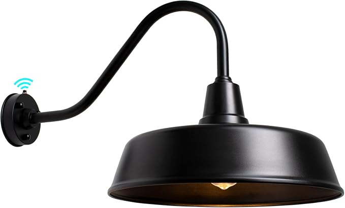 Gooseneck Barn Light, 21inch Dusk to Dawn Black Outdoor Wall Sconce | Weatherproof Steel Exterior Large Lighting Fixture, E26 Base, Easy DIY Install for Porch, Garage, Barn, Farmhouse(1 PC)