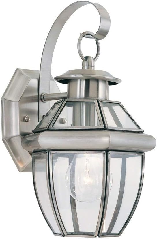 Generation Lighting 8037-965 Lancaster Traditional One - Light Outdoor Wall Lantern Outside Fixture, Antique Brushed Nickel Finish, 1-Light, cETL Listed, Safety Rated for Wet Locations