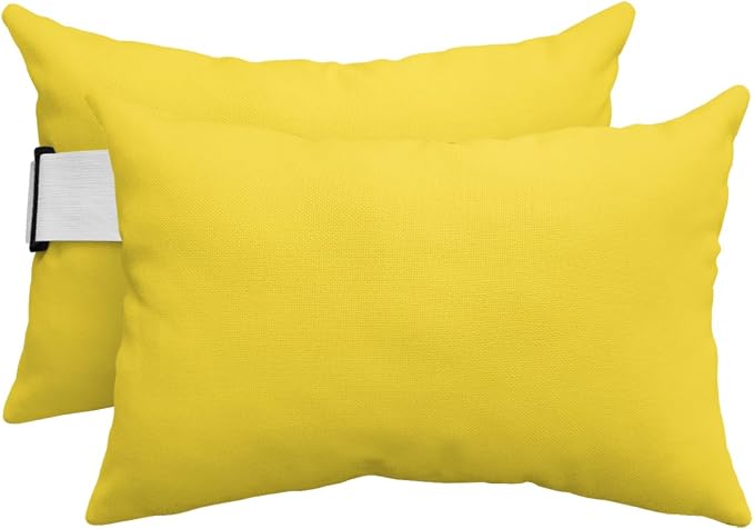 DecorLovee Yellow Outdoor Recliner Pillows for Head, Modern Pure Yellow Waterproof Chair Pillow with Elastic Stripe, Farmhouse Chaise Lounge Headrest Pillow for Patio/Beach/Pool 2Pack, 11"x16"