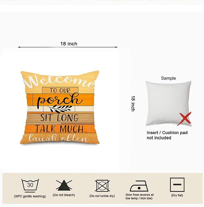 Welcome to Our Porch Fall Outdoor Pillow Covers 18x18 Inch Set of 2 Waterproof Tiered Wood Texture Quotes Throw Pillow Covers for Patio Furniture Fall Decor