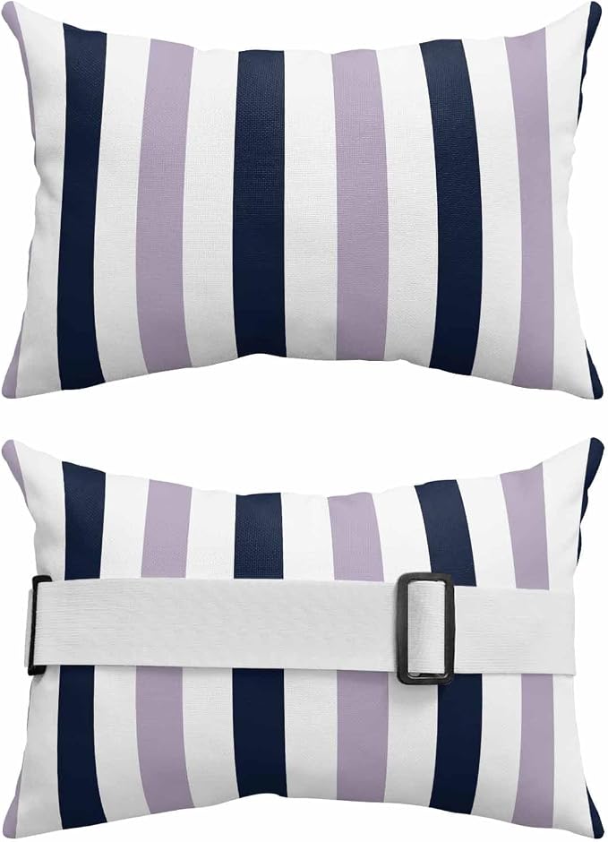 Pack of 2 Outdoor Lumbar Pillow Covers 11x16 Inch, Purple Navy Blue Striped Waterproof Throw Pillow Covers Set, Farmhouse Stripe Art Indoor&Outdoor Decorative Cushion Cases for Patio Porch Beach