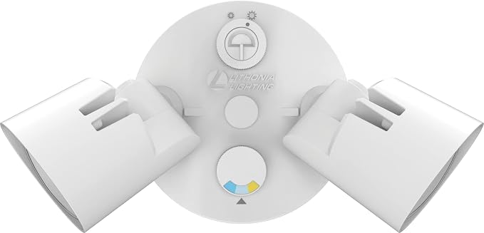Lithonia Lighting HomeGuard 2-Light LED Outdoor Flood Lights, Outdoor LED Lights, Dusk to Dawn Sensor, Adjustable Lumens, Selectable Color, Round Heads, White (HGX LED 2RH ALO SWW2 120 PE WH M2)