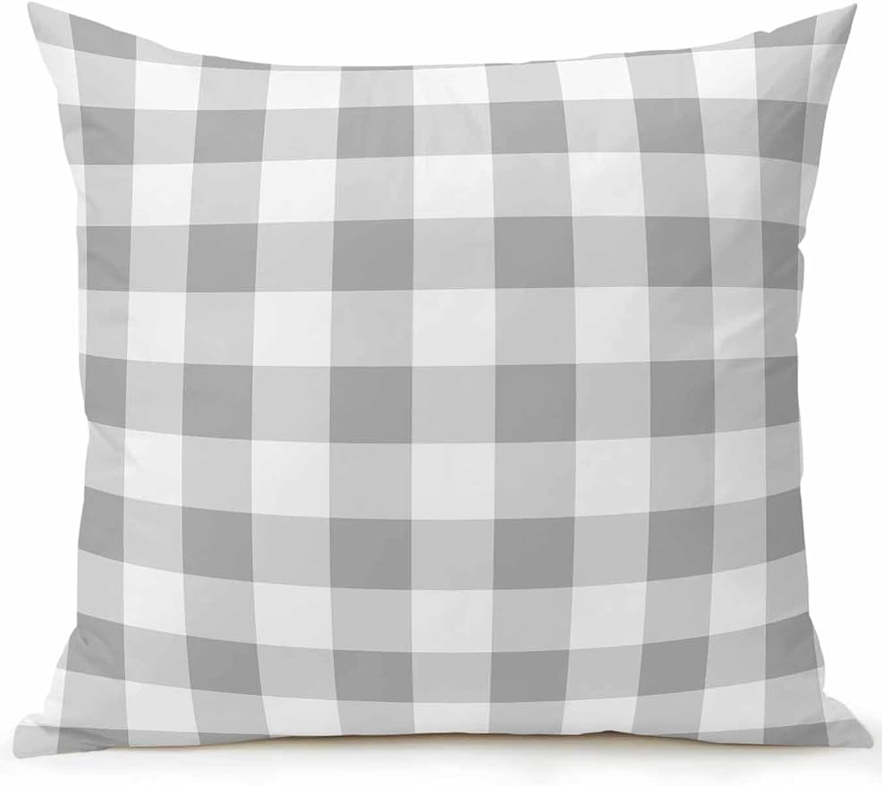 Waterproof Outdoor Pillow 1 Pack Grey Buffalo Plaid Decorative Throw Pillows Cover & Insert 16x16 Inch Pillowcase Check Lines Square Pillows for Couch Sofa Bed Patio Furniture Indoor Outdoor
