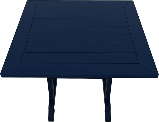 WestinTrends Malibu Outdoor Dining Table, All Weather Poly Lumber Adirondack 43" Trestle Square Patio Table with Umbrella Hole, Navy Blue