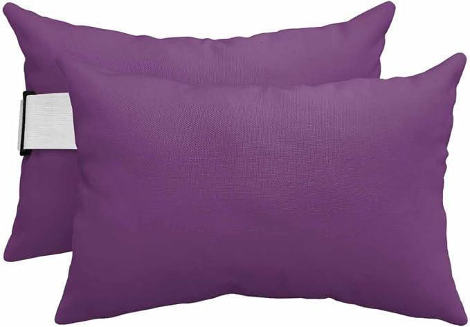 Chaise Lounge Chair Pillow with Strap & Insert Purple Outdoor Recliner Head Pillow Pack of 2 Solid Purple Color Waterproof Headrest Patio Lumbar Pillow for Beach Pool Office Chair 12x20 Inch
