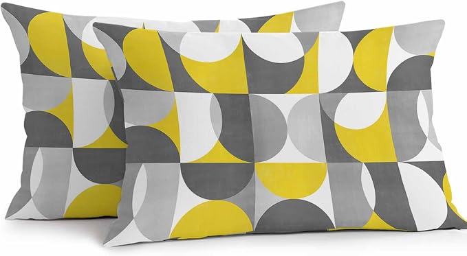 Vandarllin Outdoor Throw Pillows Covers 20x12 inch Set of 2 Waterproof Mid Century Geometric Decorative Zippered Cushion Covers for Patio Furniture, Abstract Modern Yellow Gray Lumbar Pillowcases