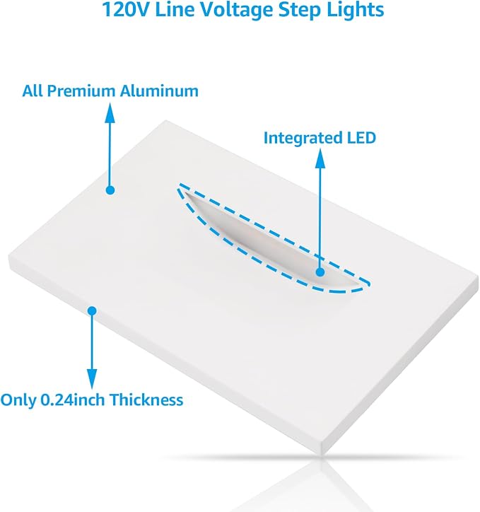 LEONLITE 6-Pack 5CCT 120V LED Step Lights, Horizontal, White | 150LM, 5%-100% Dimmable, CRI90, ETL, Indoor Outdoor Stair Lights, Wet Location, 2700K/3000K/3500K/4000K/5000K, Aluminum