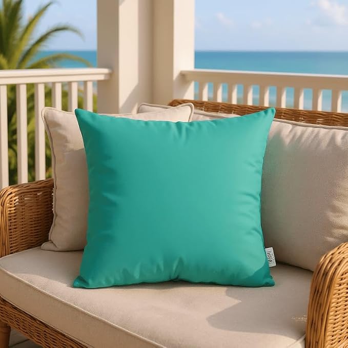 RSH DECOR: Sunbrella Square Throw Pillows Set of 4 | 24" x 24" | Water and Fade-Resistant Performance Fabric | Outdoor Pillow Covers with Down-Alternative Inserts | Canvas Aruba-Made in USA