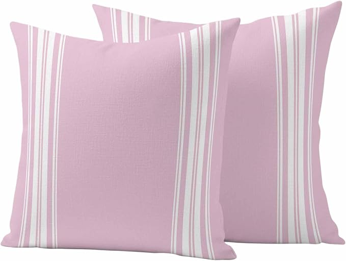 Outdoor Pillow Covers 20x20 Set of 2 Pink Stripes Outdoor Pillows Waterproof Throw Pillow Covers French Stripe Farmhouse Style Pillowcases Decorative Case for Patio Cushion