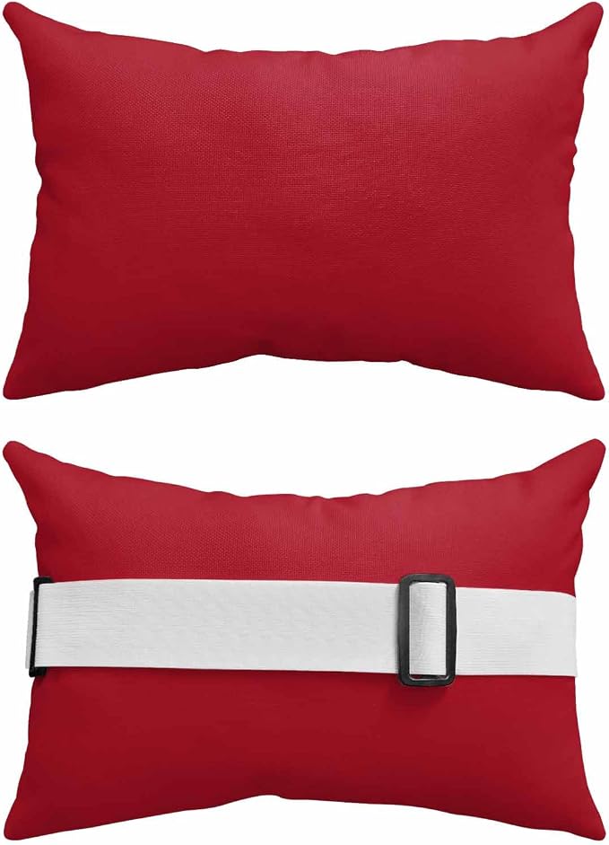 DecorLovee Pure Red Outdoor Recliner Pillows for Head, Waterproof Chair Pillow with Elastic Stripe, Simple Solid Color Chaise Lounge Headrest Pillow for Patio/Beach/Pool 1Pack, 11"x16"