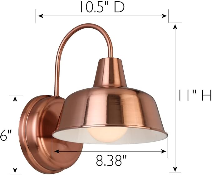 Design House Mason Farmhouse Gooseneck Barn Light, Outdoor Exterior Porch or Patio Wall Light Fixture, Copper Paint, 8 Inch Diameter, 1-Pack, 588434 | Wall Mount, Modern Farmhouse, Steel, Lighting, 588434