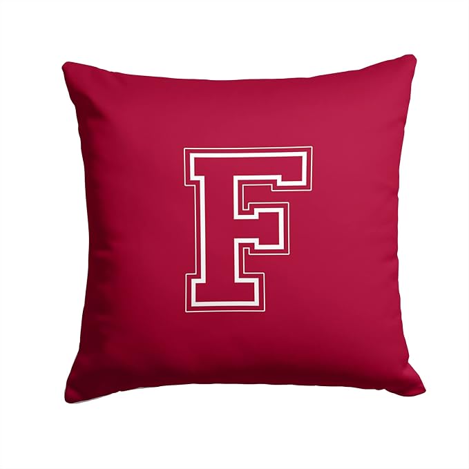 Caroline's Treasures CJ1032-FPW1414 Letter F Initial Monogram - Maroon and White Fabric Decorative Pillow 100% Machine Washable Pillow, Indoor or Outdoor Decorative Throw Pillow for Couch, Bed or Pati