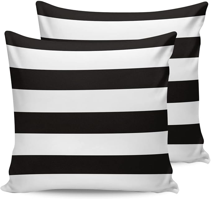 JasmineM Outdoor Pillow Covers 26x26 Waterproof Polyester Throw Pillow Covers, Black White Stripes Decorative Pillowcases Garden Cushion Case for Patio Couch Sofa Decoration Set of 2, Geometric