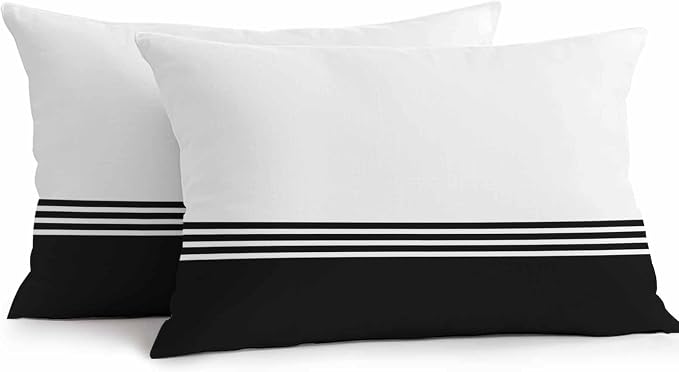 Lumbar Pillow Covers 20x12 Inch Set of 2, Black White Striped Waterproof Outdoor Cushion Covers, Modern Abstract Art Aesthetics Decorative Pillowcases for Couch, Sofa, Bed, Garden, Patio
