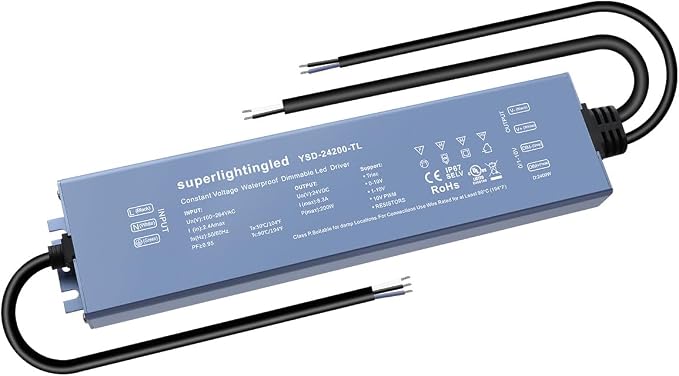 DC24V 200W UL-Listed 0/1-10V and TRIAC Waterproof IP67 Dimmable Power Supply for IP68 Dimming LED Strip Lights, Outdoor Pool 24V LED Underwater, Wash Wall, Use in Water or Soil
