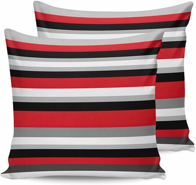 Pack of 2 Red Black Grey Stripes Outdoor Pillow Waterproof Covers 24x24 inch, Geometric Mexican Style Polyester Throw Pillow Covers Garden Cushion Decorative Case for Patio Couch Decoration