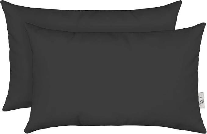RSH DECOR Sunbrella 26" x 16" Lumbar Throw Pillows Set of 2 | Water and Fade-Resistant Performance Fabric | Outdoor Pillow Covers with Down-Alternative Inserts | Made in USA (Canvas Black)