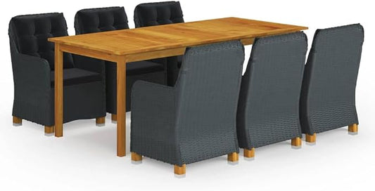 7 Piece Patio Dining Set,Outdoor Dining Set,Outdoor Furniture Sets,Patio Table and Chairs,Outdoor Patio Chairs,Patio Coffee Table,Porch Chair,Front Porch Furniture,Modern Set, Dark Gray