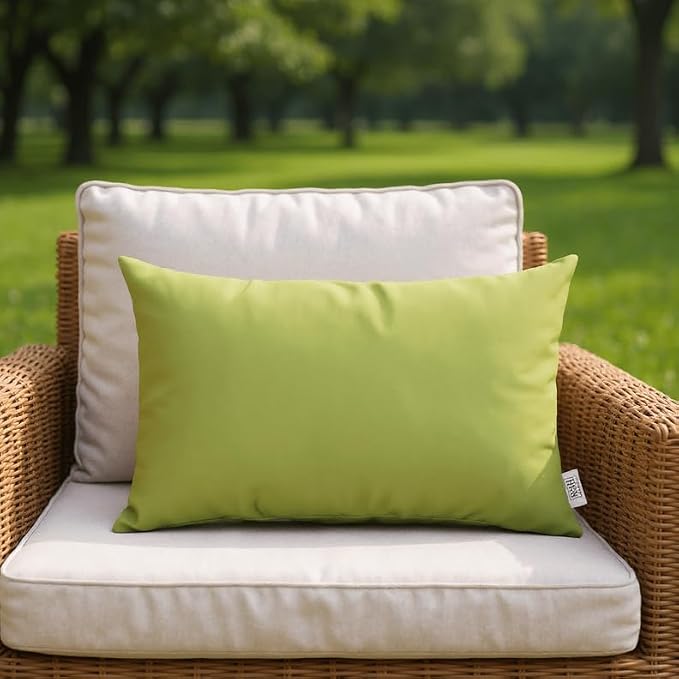 RSH DECOR Sunbrella 26" x 16" Lumbar Throw Pillows Set of 2 | Water and Fade-Resistant Performance Fabric | Outdoor Pillow Covers with Down-Alternative Inserts | Made in USA (Macaw Moss Green)
