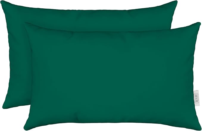 RSH DECOR: Sunbrella Lumbar Throw Pillows Set of 2 | 20" x 12" | Water and Fade-Resistant Performance Fabric | Outdoor Pillow Covers with Down-Alternative Inserts | Canvas Forest Green