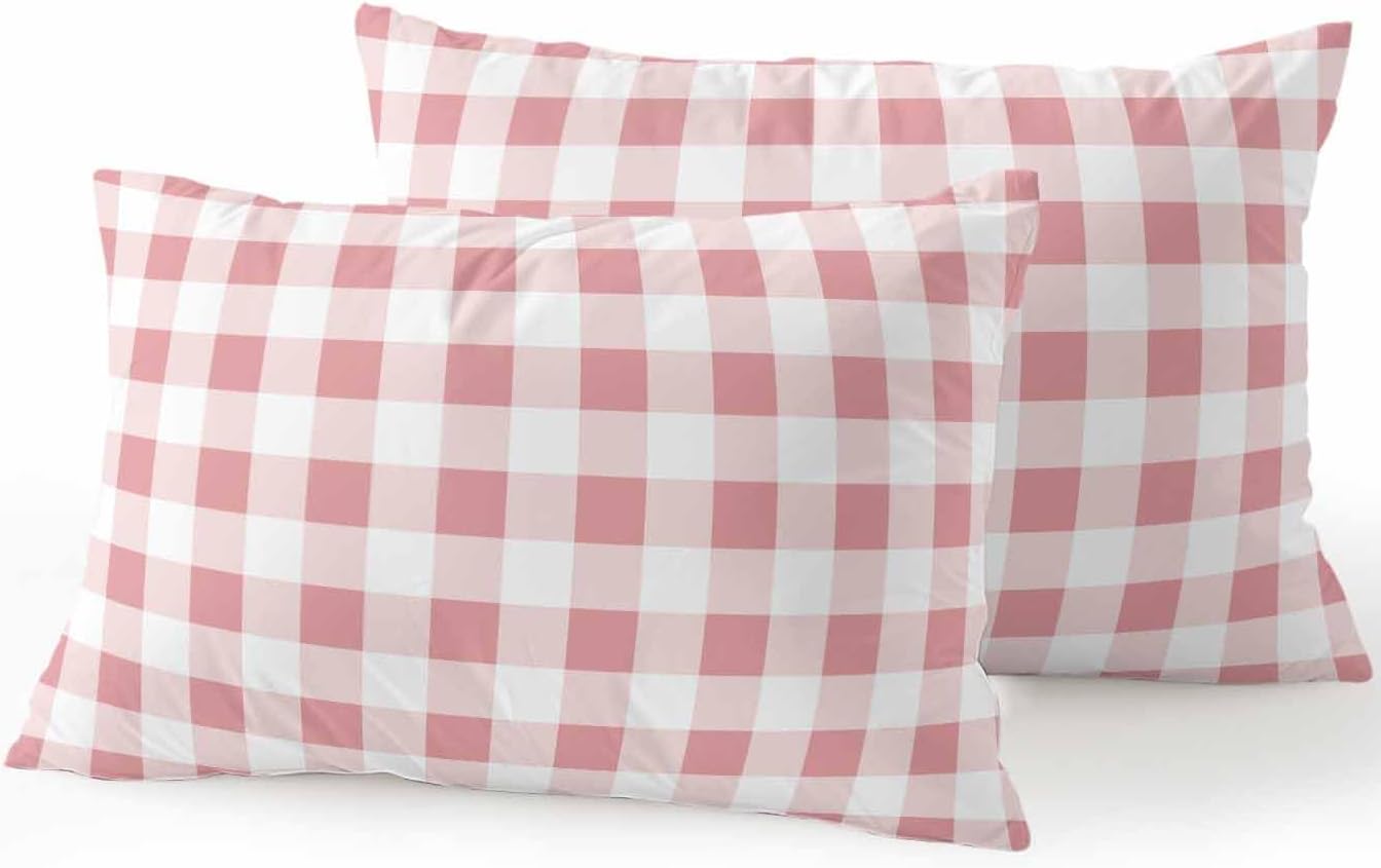 Waterproof Outdoor Pillow Set of 2 Pink Buffalo Plaid Decorative Throw Pillows Cover & Insert 20x12 Inch Lumbar Pillowcase Check Lines Pillows for Couch Sofa Bed Patio Furniture Indoor Outdoor