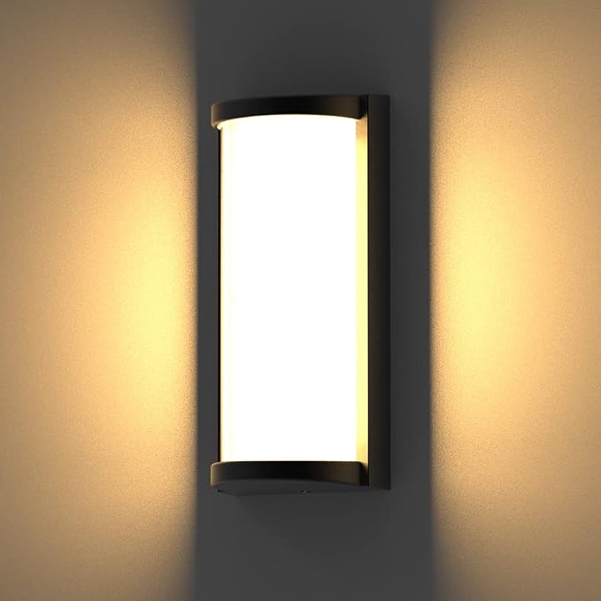 Modern 3000K LED 18W Aluminum Semicircle Outdoor Wall Sconce Exterior Light Outside Light Fixture, Black with Warm White, IP65 Waterproof Wall Lights for House Patio Porch Garage(3000k)