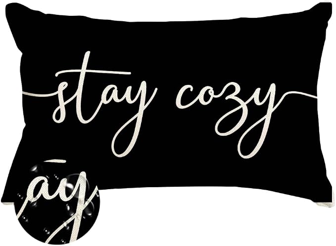 RABUSOFA Black Outdoor Pillow Covers 12x20 Waterproof Stay Cozy Decoration | Outdoor Patio Decoration, Waterproof & Durable Fabric, Machine Washable, Invisible Zipper, Not Insert