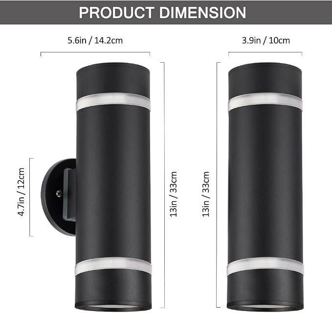 13" Stainless Steel Modern Outdoor Wall Sconce Cylinder Porch Light | E26 Base,UL listed,Black Up and Down Lights Outdoor Exterior Lighting Fixture for House Garage Patio Porch Garden