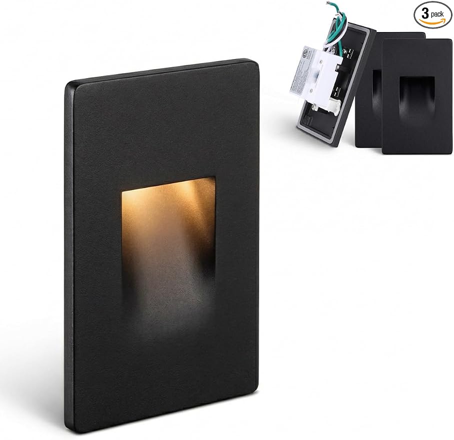 LEONLITE 3-Pack 5CCT 120V LED Step Lights, Vertical, Black | 150LM, 5%-100% Dimmable, CRI90, ETL, Indoor Outdoor Stair Lights, Wet Location, 2700K/3000K/3500K/4000K/5000K, Aluminum
