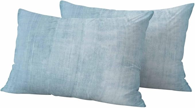 Vandarllin Outdoor Throw Pillows Covers 20x12 inch Set of 2 Waterproof Sky Blue Linen Decorative Zippered Cushion Covers for Patio Furniture, Solid Color Texture Lumbar Pillowcases