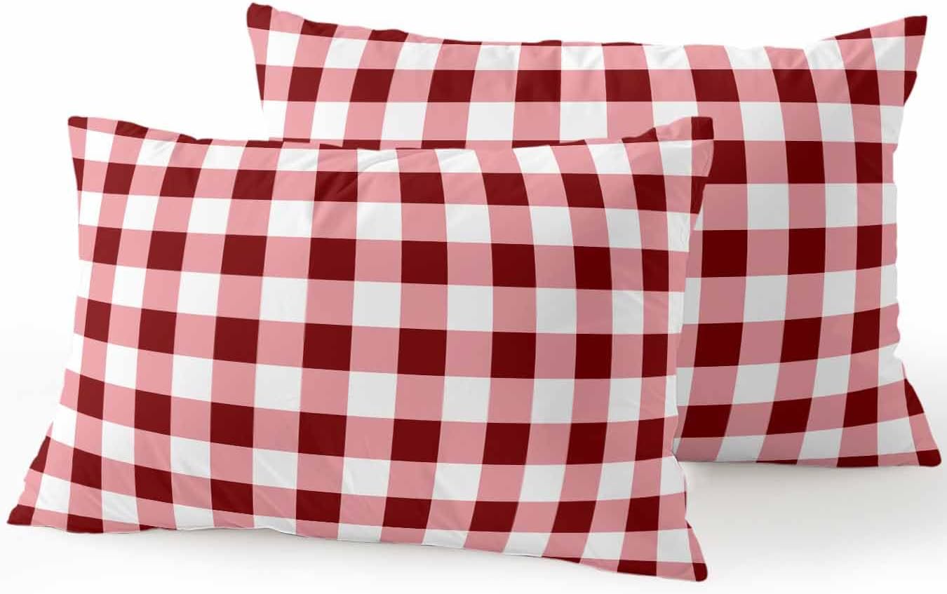 Waterproof Outdoor Pillow Set of 2 Red Check Buffalo Plaid Decorative Throw Pillows Cover & Insert 20x12 Inch Lumbar Pillowcase Check Lines Pillows for Couch Sofa Bed Patio Furniture Indoor Outdoor