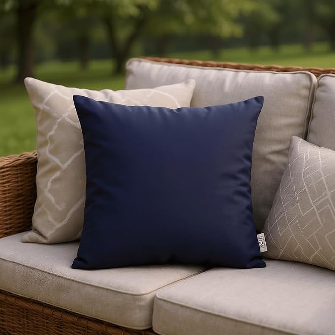 RSH DECOR: Sunbrella Square Throw Pillows Set of 4 | 20" x 20" | Water and Fade-Resistant Performance Fabric | Outdoor Pillow Covers with Down-Alternative Inserts | Canvas Navy Blue