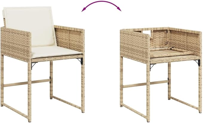 11 Piece Patio Dining Set with Cushions Beige Poly Rattan, Outdoor Rattan Dining Table for 10, Foldable Space-Saving Chairs with Removable Cushion Covers, UV-Proof Garden Furniture for Backyard Lawn