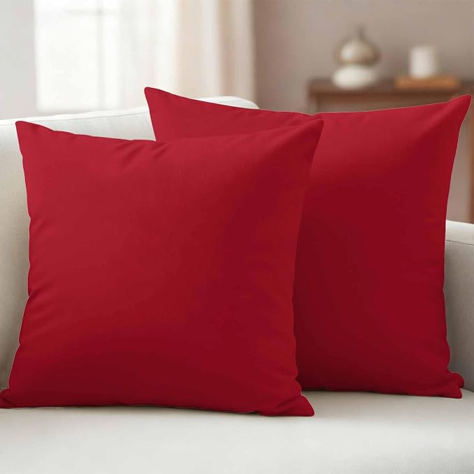 Red Outdoor Pillow Covers 26"x26" Set of 2, Solid Color Waterproof Throw Pillow Covers for Patio Furniture, Decorative Cushion Covers for Porch
