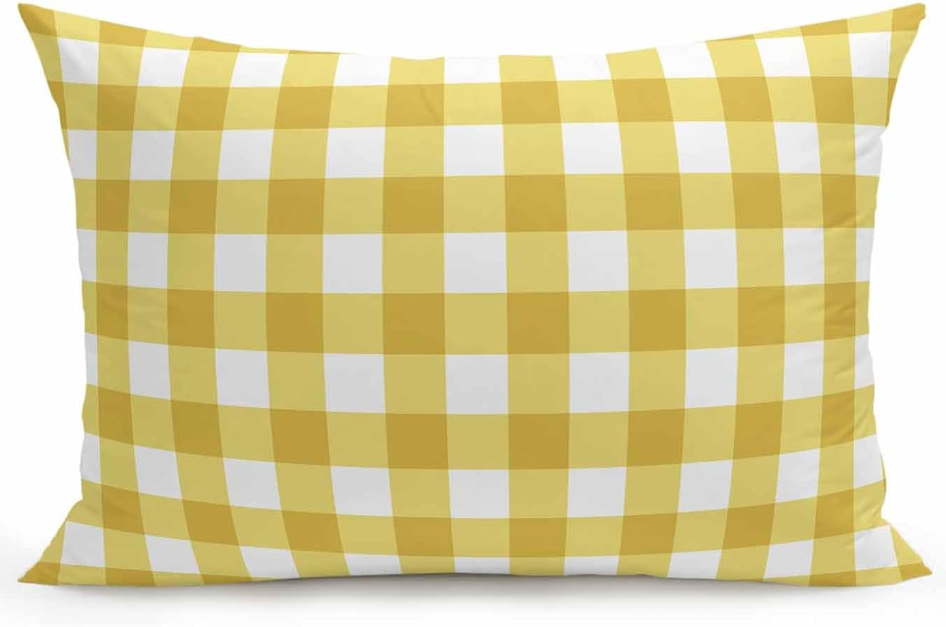Waterproof Outdoor Pillow 1 Pack Yellow Buffalo Plaid Decorative Throw Pillows Cover & Insert 20x12 Inch Lumbar Pillowcase Check Lines Pillows for Couch Sofa Bed Patio Furniture Indoor Outdoor