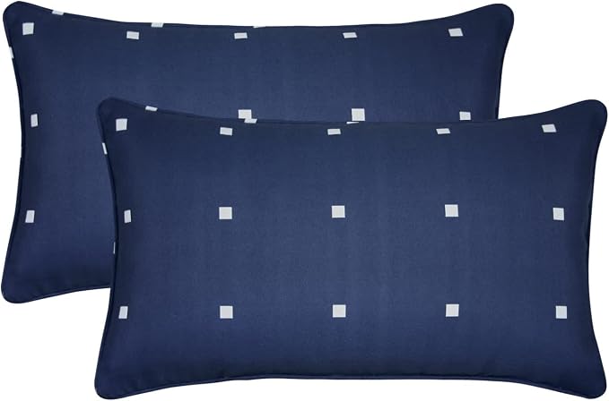 Pack of 2 Outdoor Waterproof Decorative Lumbar Pillows Covers for Patio Furniture, 20x12 Inch Fade Resistant Patio Garden Lumbar Cushion Covers for Couch Bed Sofa, Polka Dot Navy