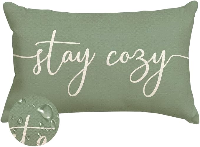 RABUSOFA Green Outdoor Pillow Covers 12x20 Waterproof Stay Cozy Decoration | Outdoor Patio Decoration, Waterproof & Durable Fabric, Machine Washable, Invisible Zipper, Not Insert