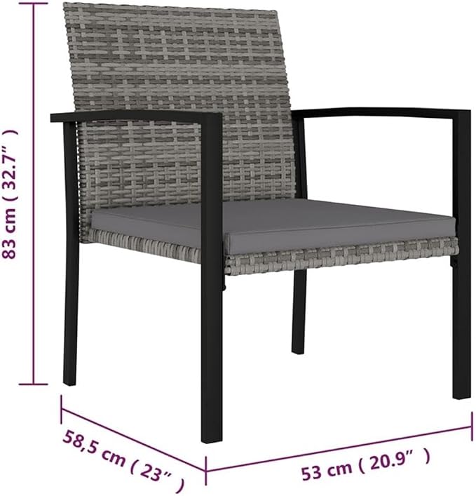 Afuera Living 7-Piece Patio Dining Set, Powder-Coated Steel Frame with Poly Rattan, Gray and Black Cushions, Rectangular Table, Removable Covers, Modern Outdoor Furniture for Garden or Terrace