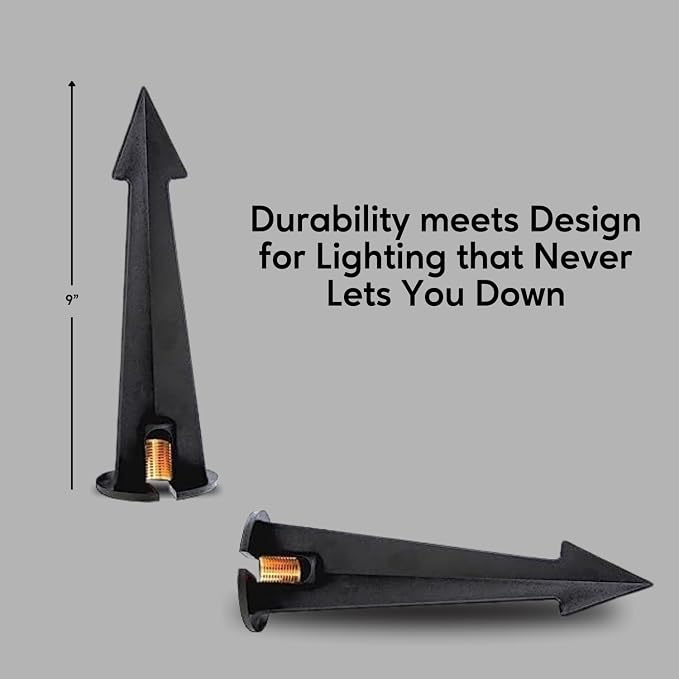 8" Outdoor Light Stake in Black Finish - Support Light Fixture Spikes, Universal Use, Resin Materials, Side Wireway (2 - Large Spike with Brass Wireway)