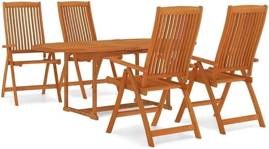 Afuera Living Solid Eucalyptus Wood Patio Dining Set, Reddish-Brown Finish, Foldable Chairs with Multi-Position Backrests, Weather-Resistant, Includes Table and 4 Chairs, Outdoor Garden Deck Dining