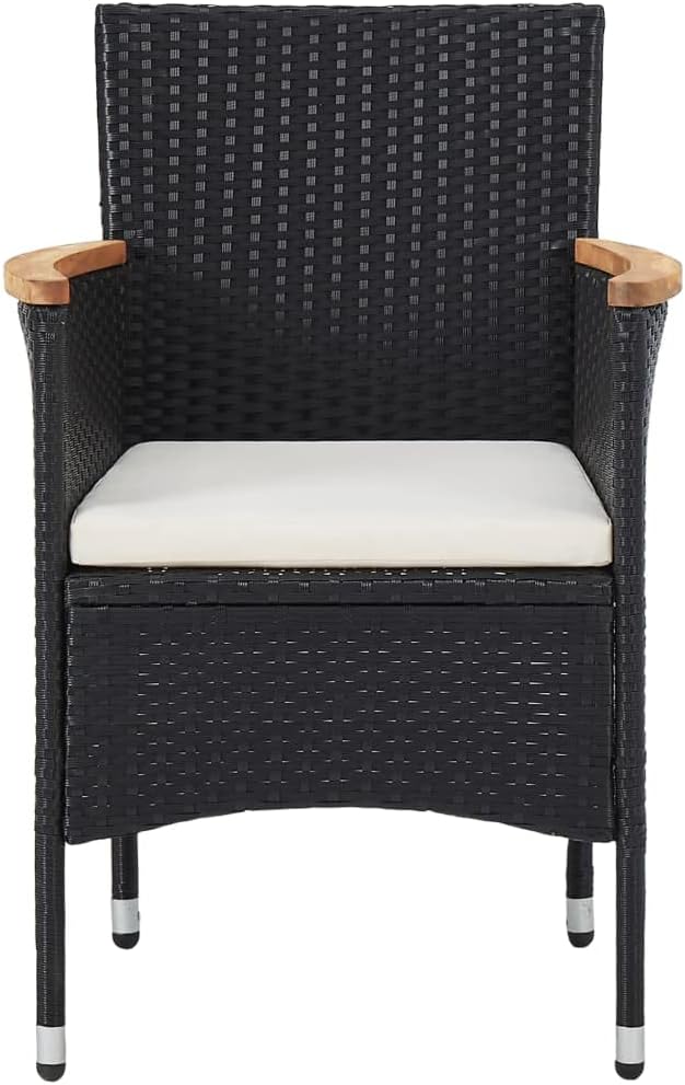 5-Piece Black Poly Rattan Dining Set with Removable Covers, Weather-Resistant Outdoor Furniture and Sturdy Metal Frame for Patio or Garden