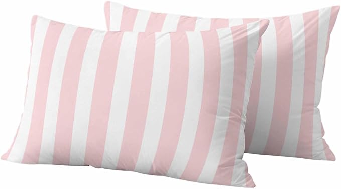 Pink Striped Outdoor Waterproof Throw Pillow Covers 20x12 Set of 2, Modern Farmhouse Pink White Stripes Decorative Pillowcases Cushion Pillowcase for Couch Sofa Patio Outside Pillow Protector